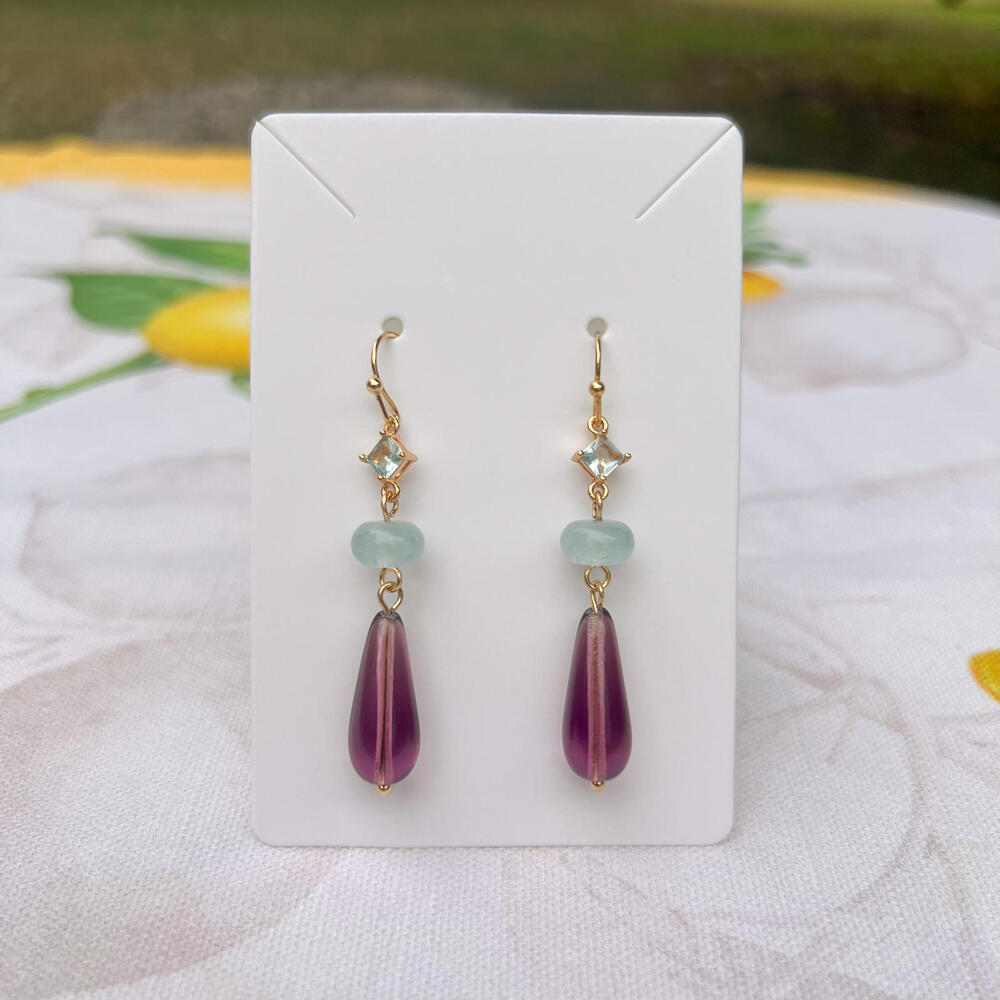 Aquamarine Winter Ice Plum Amethyst Czech Crystal Glass Zirconia Casual Earrings